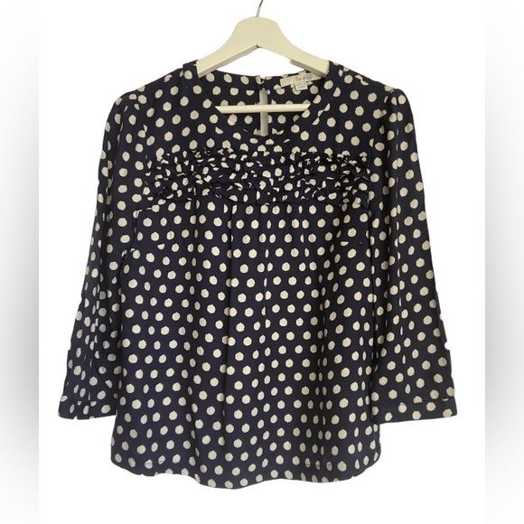 Boden Silk blend Blouse Edith Polka Dot Blue
White Ruffle Detail Size 8 - Picture 1 of 9